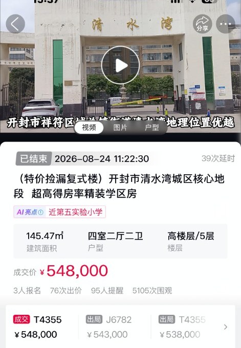 阿里资产竞价页面:开封市清水湾精装复式学区房,145.47平方米四室二厅二卫